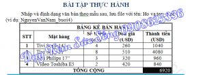 Bài tập bảng